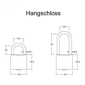 WINKHAUS keyTec AZ Vorhängeschloss Hangschloss 28mm Bügelhöhe Zeichnung